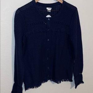J. Crew Knit & Bottom Frayed Button-Up Sweater